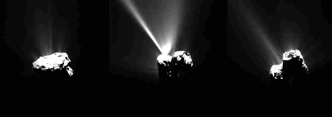 A series of images of Comet 67P/Churyumov–Gerasimenko captured by the Rosetta probe.