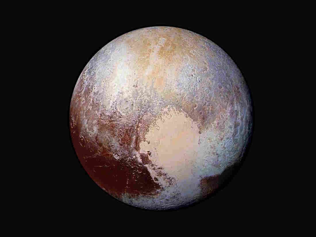 A composite image of Pluto as seen from New Horizons.