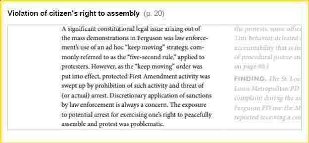 A significant constitutional legal issue arising out of the mass demonstrations in Ferguson was law enforcement's use of an ad hoc "keep moving" strategy, commonly referred to as the "five-second rule," applied to protesters.