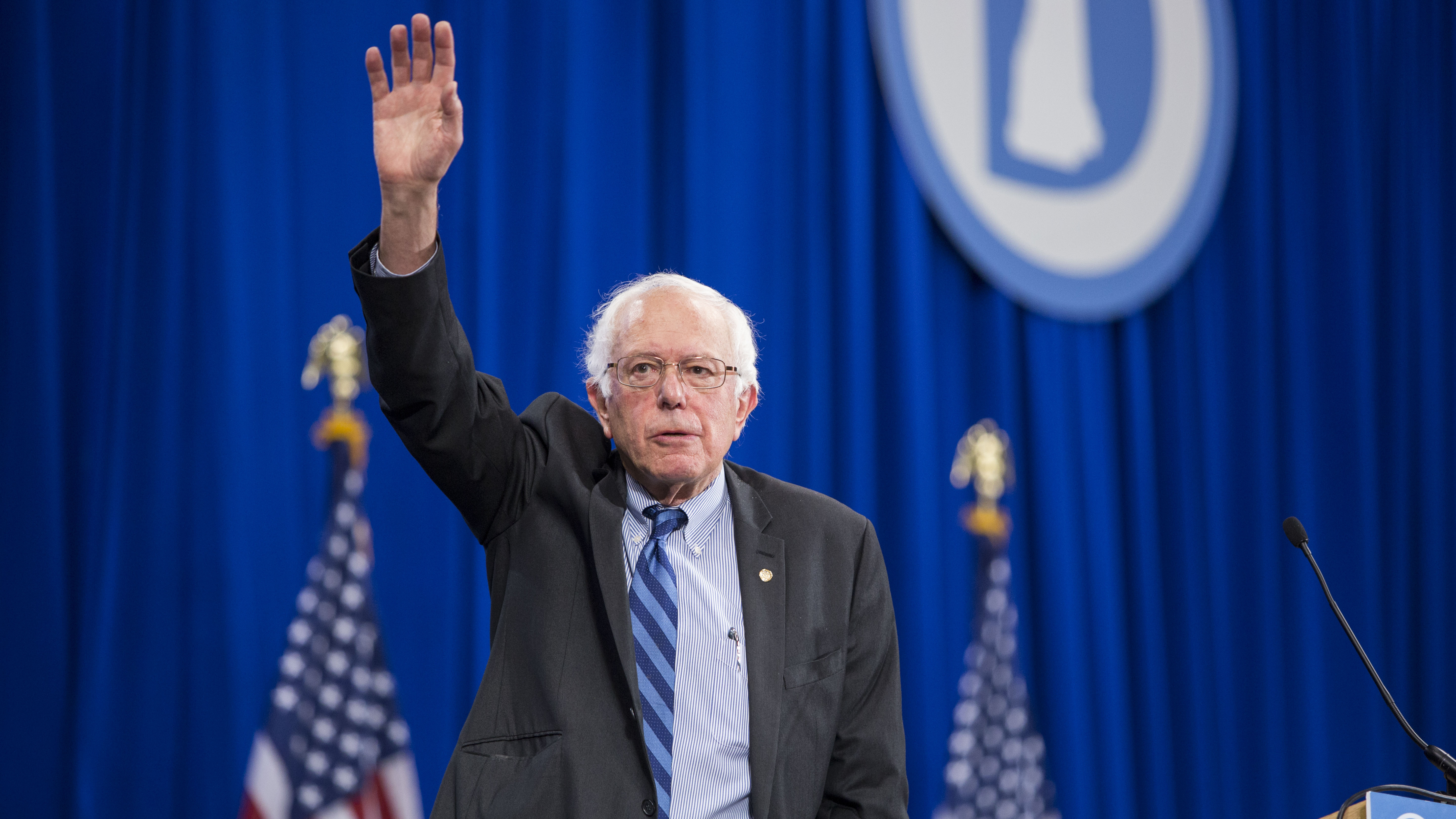 Bernie Sanders waves as he leaves the New Hampshire Democratic Party State Convention last month.