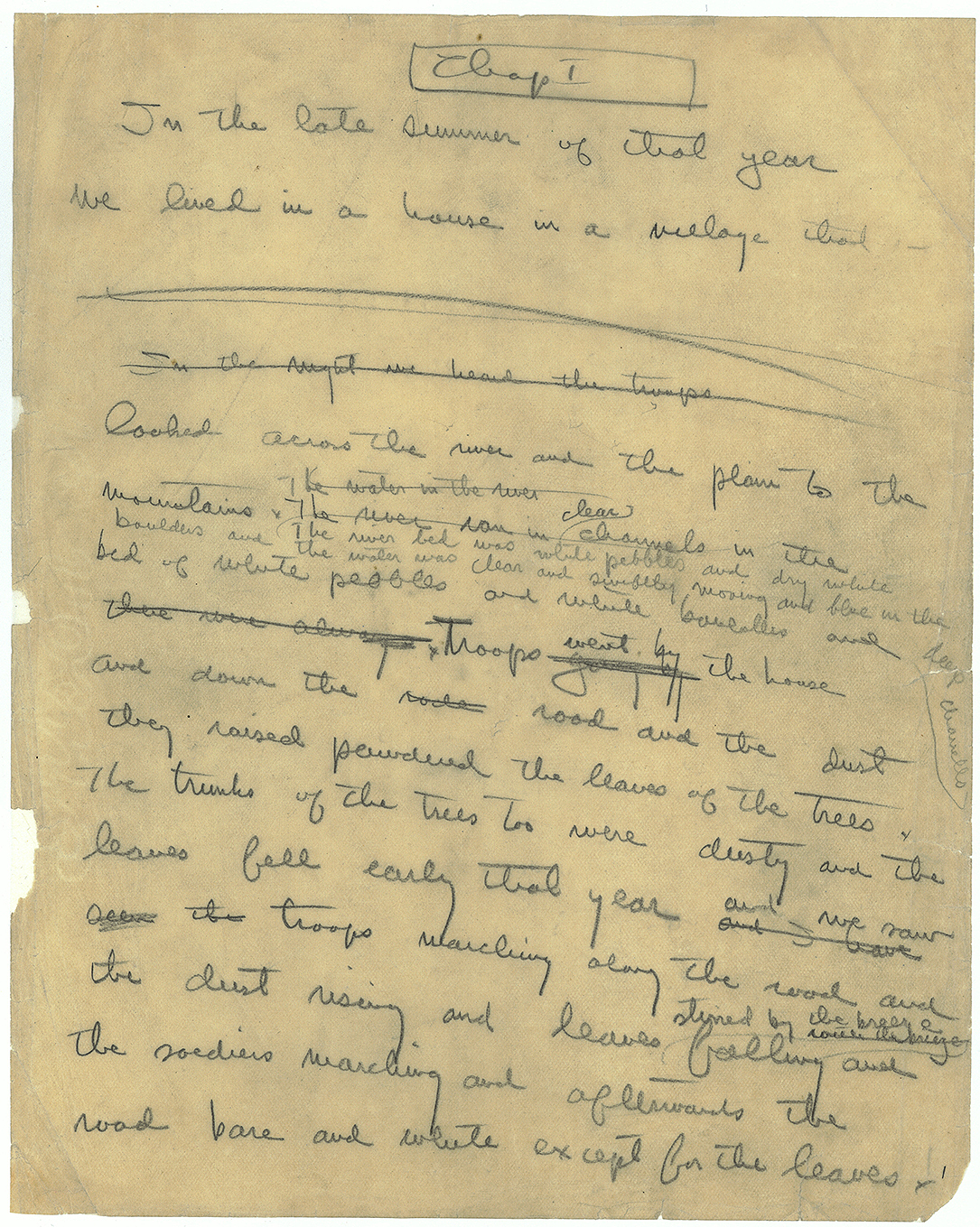 Hemingway wrote 47 endings for his novel A Farewell to Arms before settling on one. Here, the first page of a handwritten Farewell manuscript.