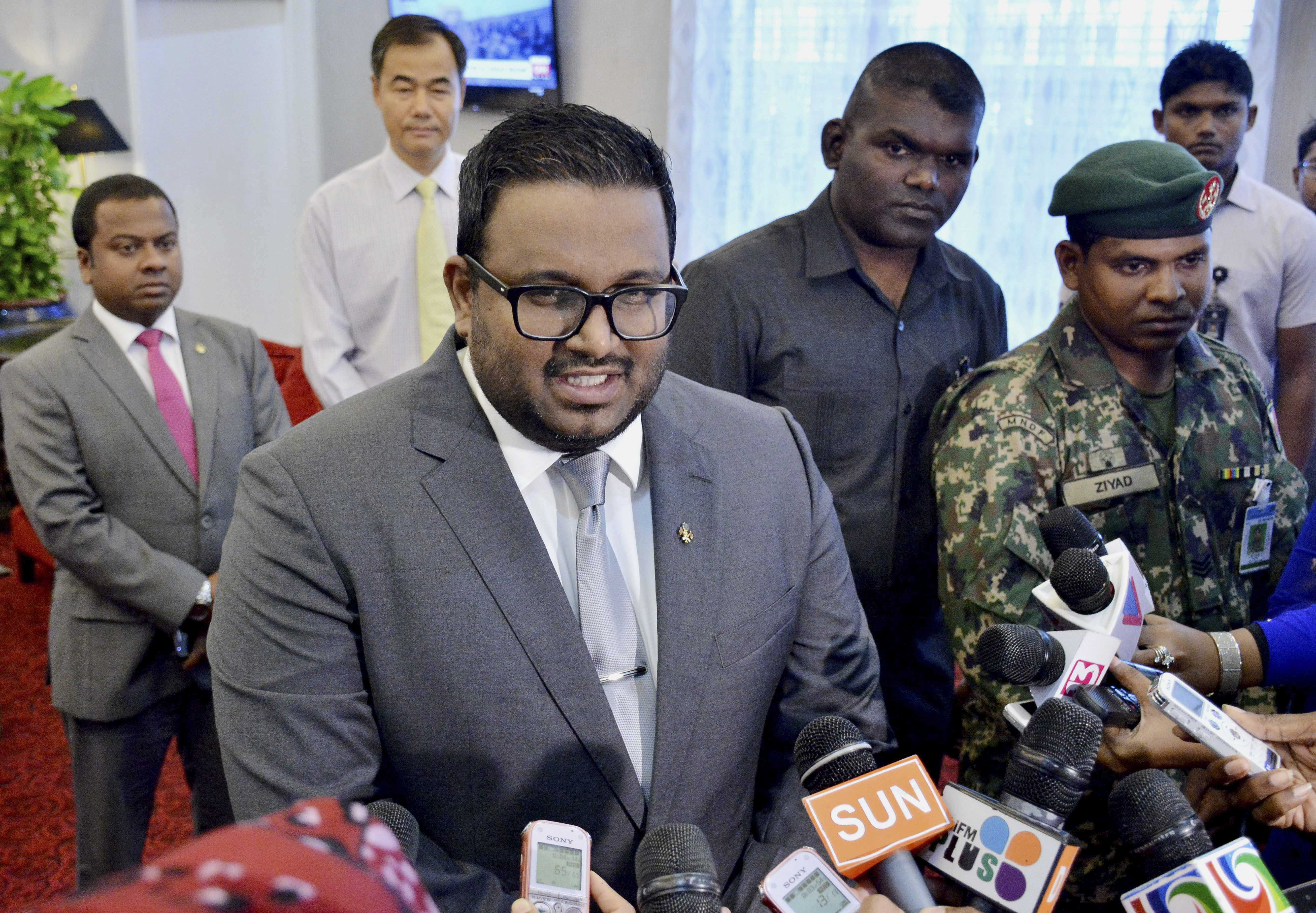 Maldives Vice President Ahmed Adeeb speaks to media earlier this month at the Ibrahim Nasir International Airport, near Male, Maldives.