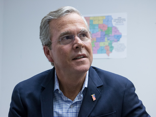 Former Florida Gov. Jeb Bush in his West Des Moines presidential campaign office.