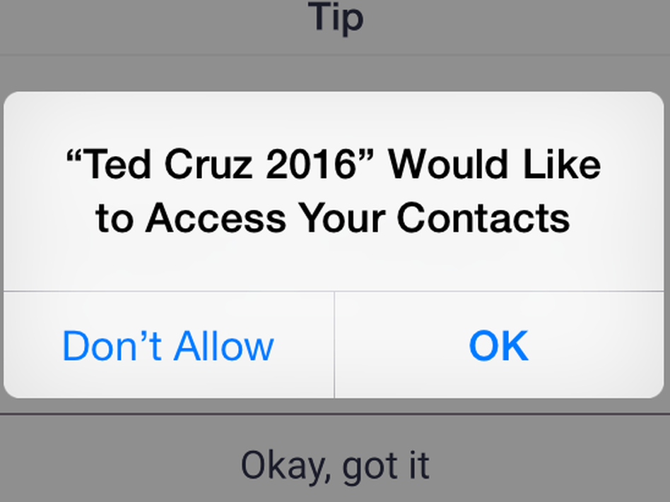 With permission, the Cruz campaign's app searches for potential supporters within users' phones (Scott Detrow/NPR)
