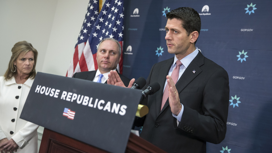 House Speaker Paul Ryan speaks on Capitol Hill on Tuesday following a GOP strategy session. (J. Scott Applewhite/AP)