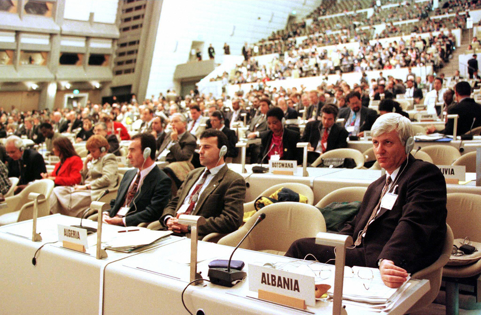 Delegates from about 170 countries gathered in Kyoto in December 1997 during the United Nations Framework Convention on Climate Change. This year in Paris, the stakes are even higher, negotiators say. (AFP/Getty Images)