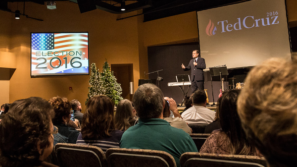 Senator Ted Cruz is a guest during a morning service at Christian Life Assembly of God in Des Moines on Nov. 29, 2015.