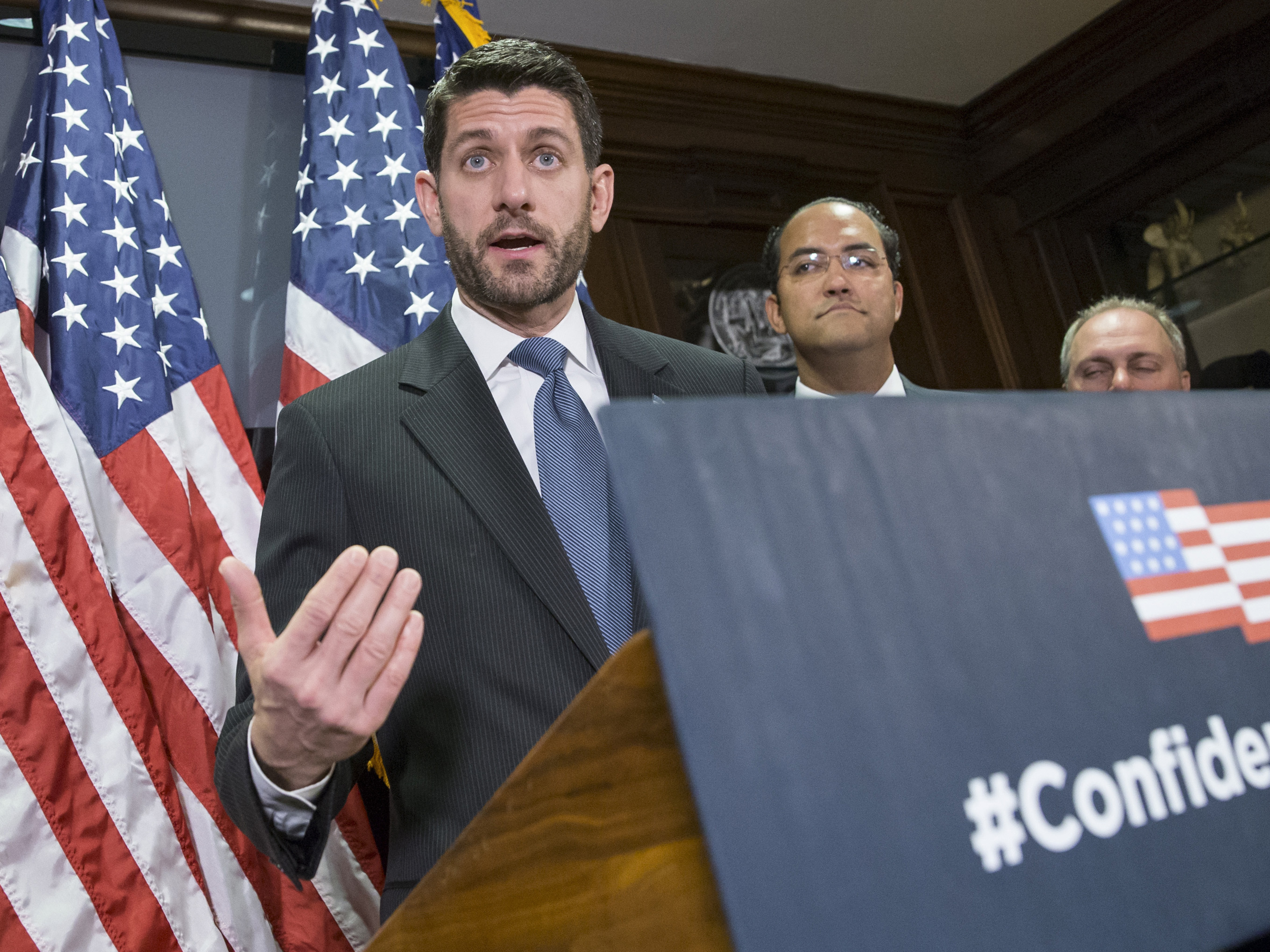 At a news conference following a closed-door GOP caucus meeting, Speaker of the House Paul Ryan, R-Wis., dismisses Republican presidential candidate Donald Trump's comments on Muslims.