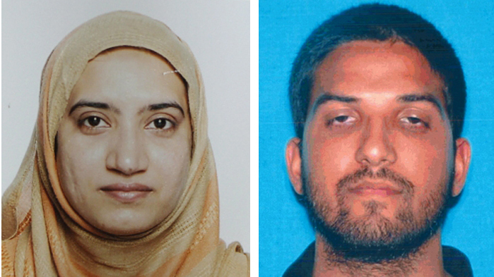A photo provided by the FBI shows Tashfeen Malik (left) and a photo provided by California Department of Motor Vehicles shows Syed Farook, who attacked a holiday gathering of county workers in San Bernardino, Calif., last week.