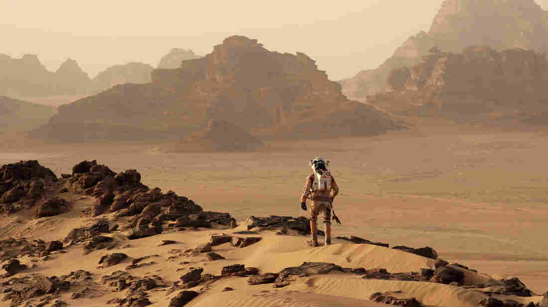 in The Martian, Matt Damon stars as an astronaut stranded on Mars who must use real-world science to survive his science fictional dilemma.