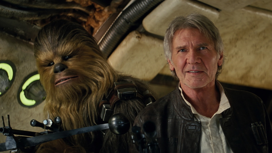 Both Chewbacca (Peter Mayhew) and Han Solo (Harrison Ford) return in <em>Star Wars: The Force Awakens</em>. (Lucasfilm)