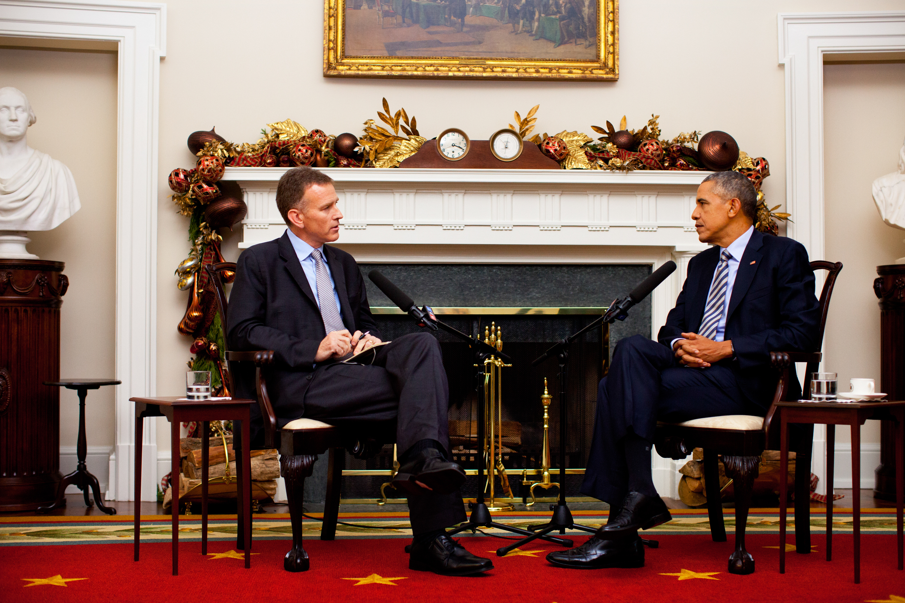 NPR's Steve Inskeep interviews President Obama at the White House. (Kainaz Amaria/NPR)