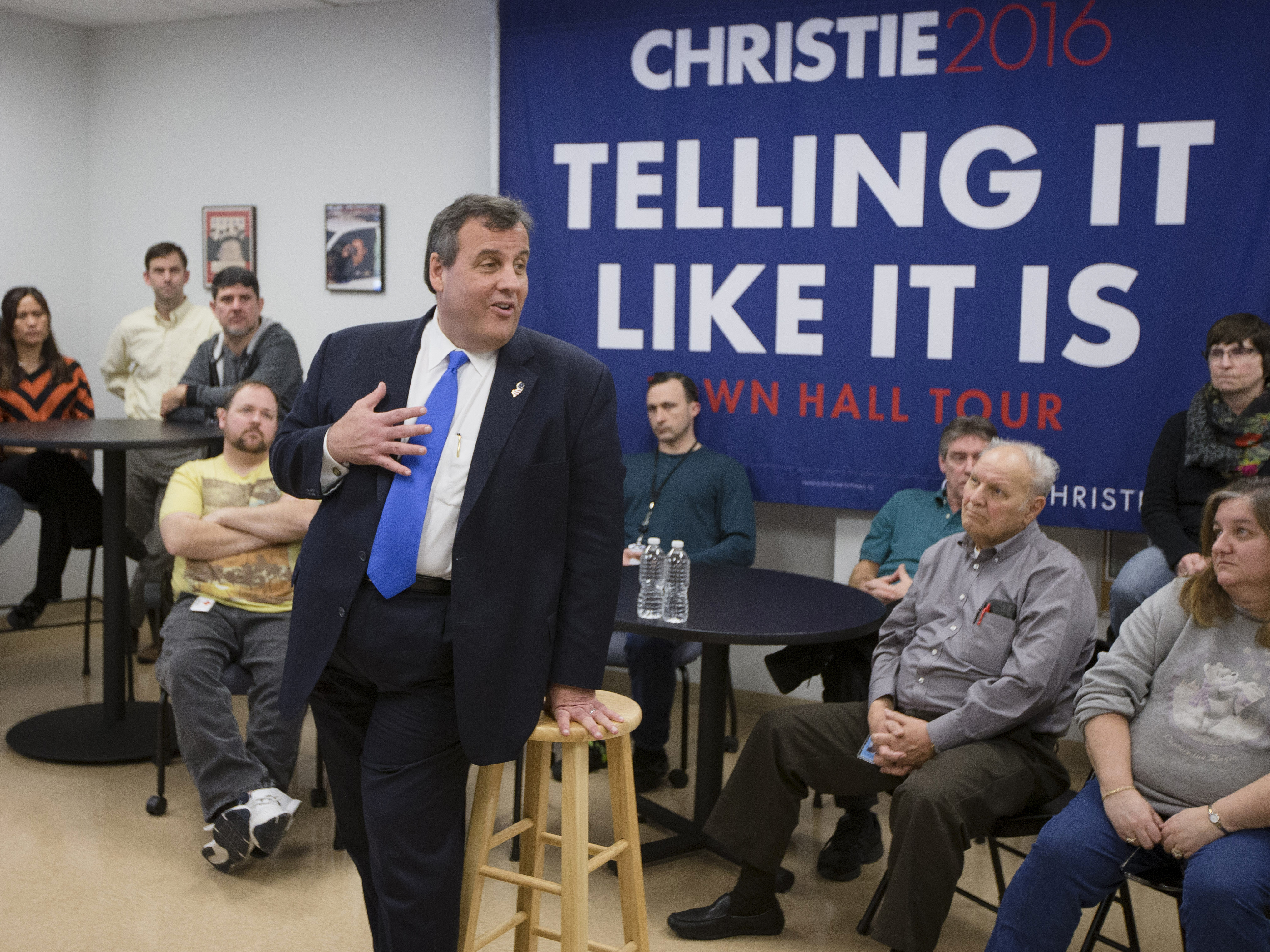 New Jersey Gov. Chris Christie speaks during a town hall campaign stop in New Hampshire.