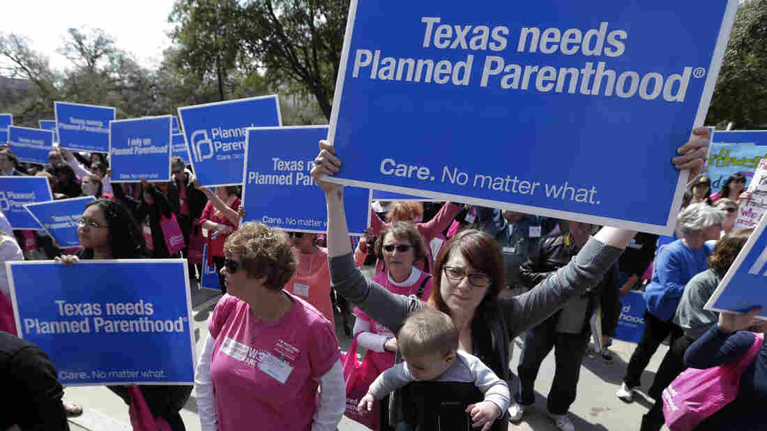 Five-month-old Ronan Amador rides in a carrier with his mother, Elizabeth Mahoney, during a Planned Parenthood rally on the steps of the Texas Capitol on March 7, 2013, in Austin.
