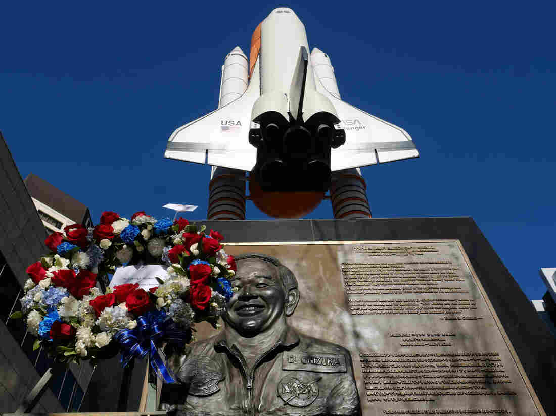 A wreath at a Challenger memorial in Los Angeles marks the 30th anniversary of the disaster that took the lives of the space shuttle's entire crew.