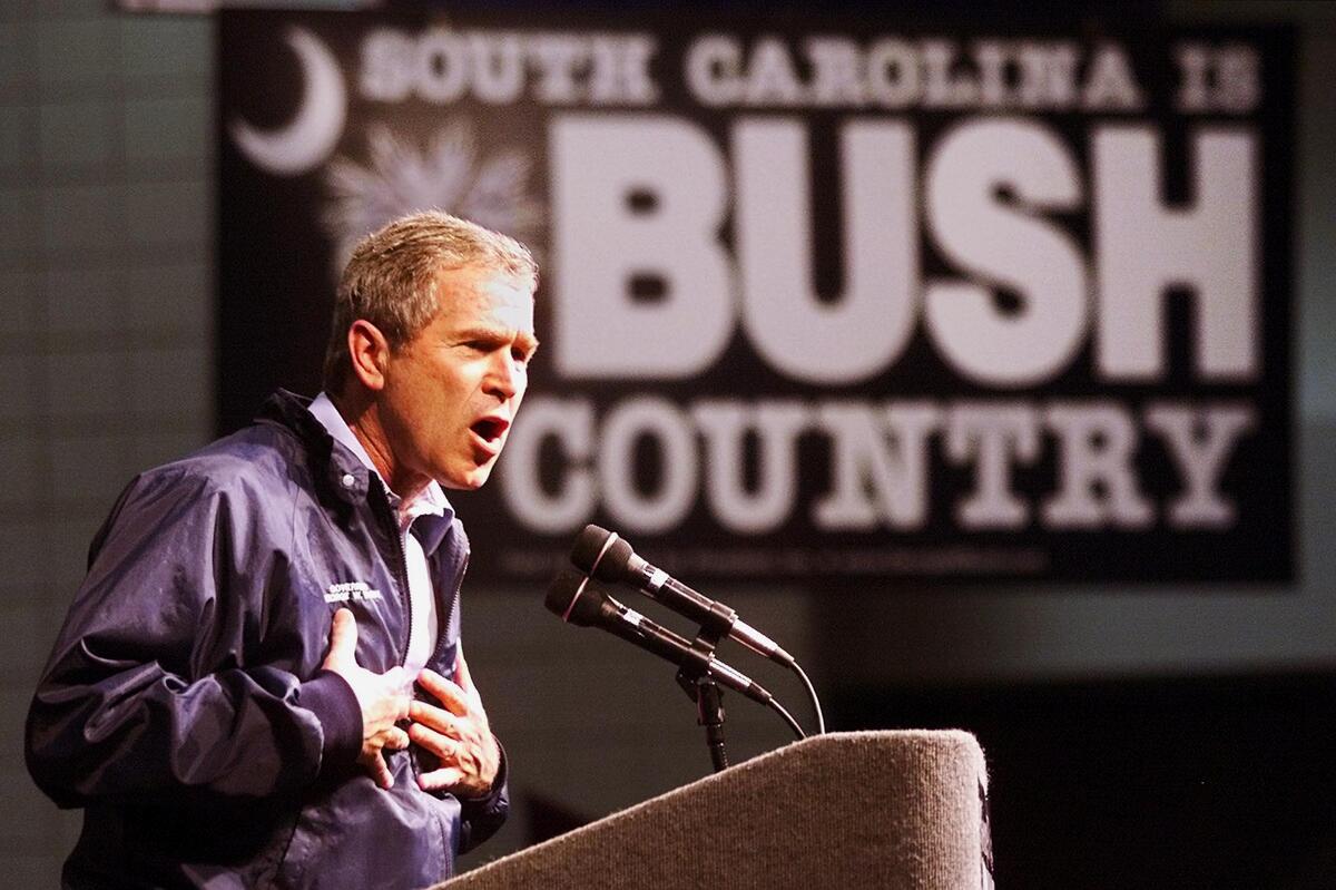 George W. Bush in Florence, S.C., ahead of the state's 2000 primary. Bush's victory there gave his campaign a critical boost.