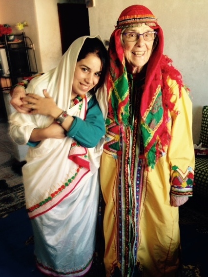 Alice Carter and friend Saida Saleh, dressed in traditional Amazigh clothing. Carter is serving in the Peace Corps in Morocco. (Courtesy of Alice Carter)