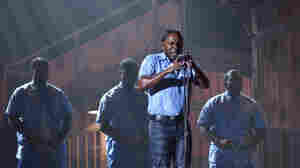 Kendrick Lamar performs "The Blacker The Berry" at the 2016 Grammy Awards, held Monday night.