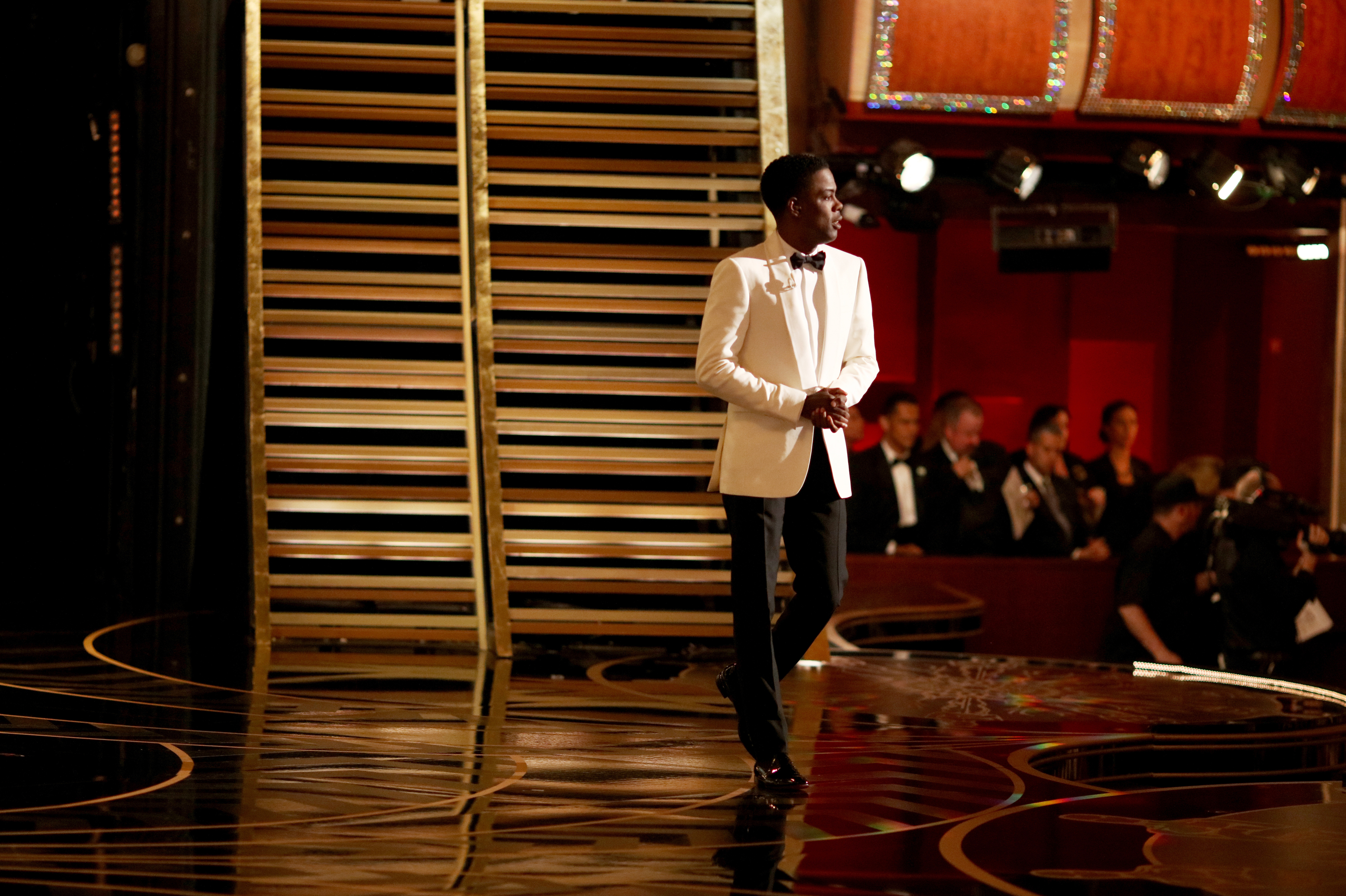 Comedian Chris Rock hosting the Oscars on Sunday. Rock's razor-sharp monologue skewered sensibilities on all sides of the #OscarsSoWhite debate. (Getty Images)