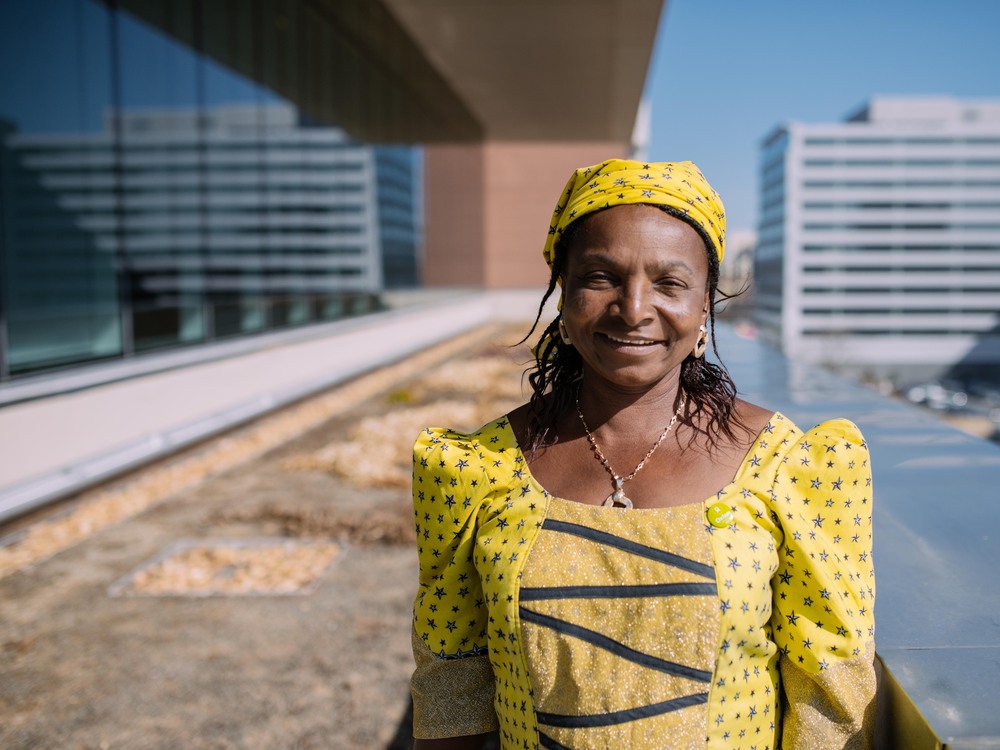 Monica Maigari, a Female Food Heroes contestant from Nigeria, is visiting Washington, D.C., for the first time on a trip sponsored by Oxfam. She says NPR's rooftop garden, where she is pictured, is 