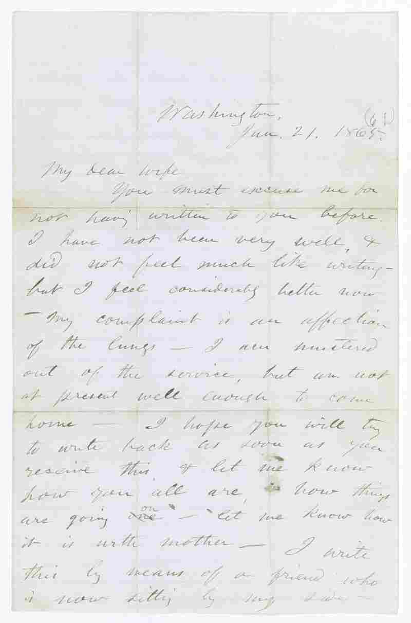 A letter Walt Whitman wrote on behalf of a soldier dated Jan. 21, 1865, was discovered recently.