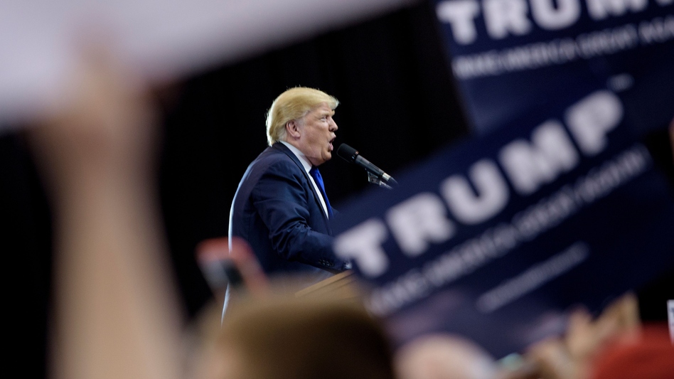 Donald Trump speaks during a rally at the International Exposition Center on Saturday in Cleveland. (Brendan Smialowski/AFP/Getty Images)