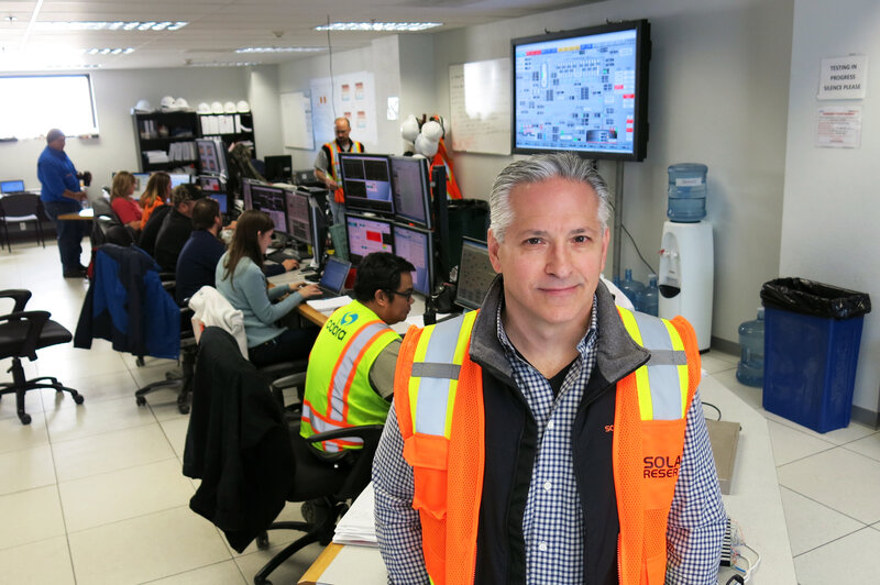 Kevin Smith, CEO of SolarReserve, stands in the control room of the Crescent Dunes Solar Energy Plant. "This is really the first utility-size project of this type in the world," he says. Kevin Smith, CEO of SolarReserve, stands in the control room of the Crescent Dunes Solar Energy Plant. "This is really the first utility-size project of this type in the world," he says.
