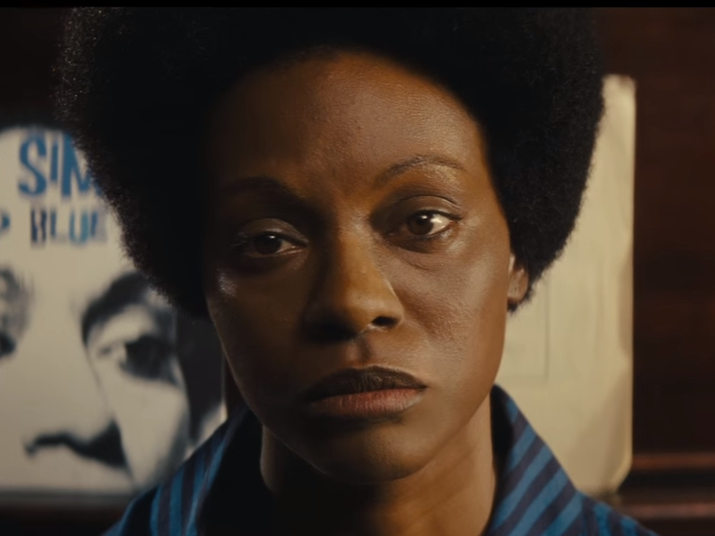 This still is from the first trailer for <em>Nina, </em>starring Zoe Saldana as singer Nina Simone. This image of Saldana in dark makeup and with a prosthetic nose helped reignite a controversy over skin color and casting. (Nina (2016) Trailer, IMDb)