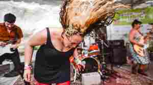 Victoria Ruiz of Downtown Boys with the hairwhip of the week at Cheer Up Charlie's.