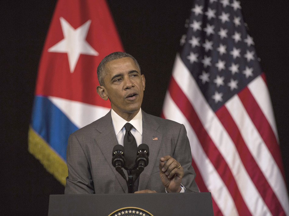 President Obama delivers a speech at the Grand Theater of Havana in Cuba on Tuesday. Obama said he came to Cuba to "bury the last remnant of the Cold War in the Americas." (Desmond Boylan/AP)