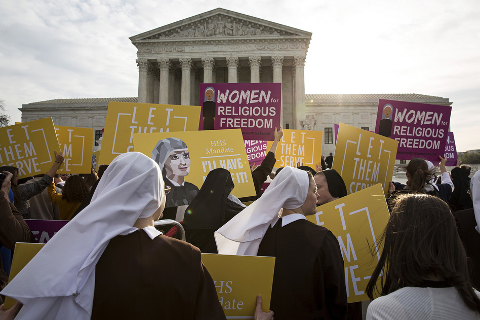 Nuns and others opposed to the Affordable Care Act's contraception mandate rally outside the U.S. Supreme Court Wednesday. (Drew Angerer/Bloomberg via Getty Images)