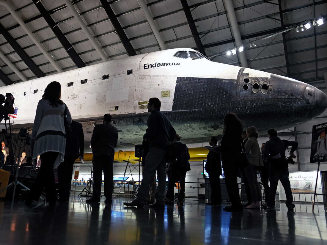 The retired Space Shuttle Endeavour in Los Angeles on March 3.