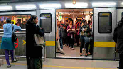 Each metro train in Delhi has one car for women only.