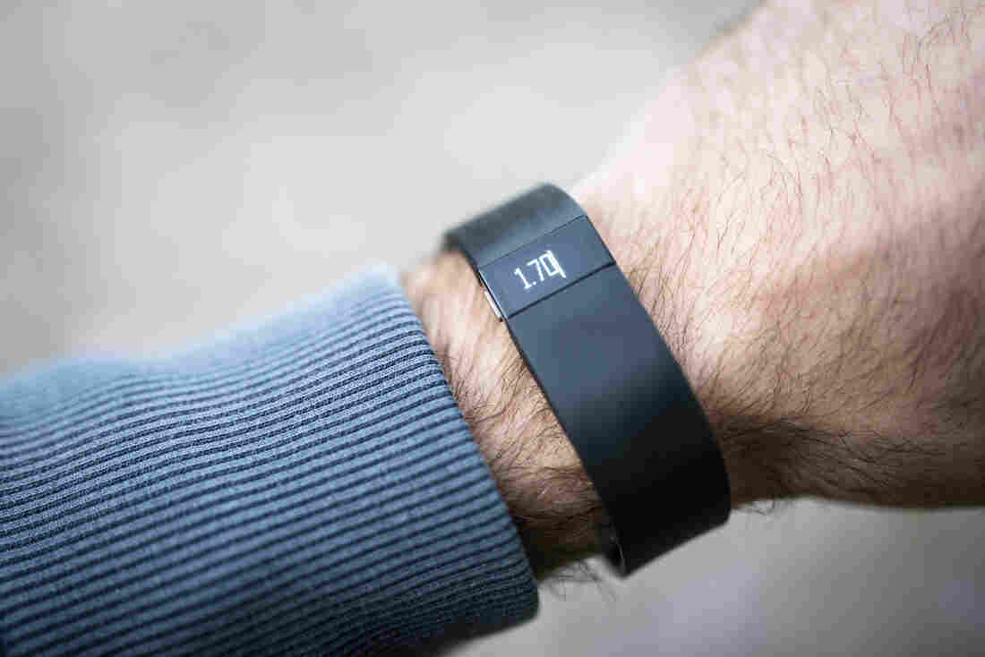 One version of the Fitbit, a popular fitness tracker.