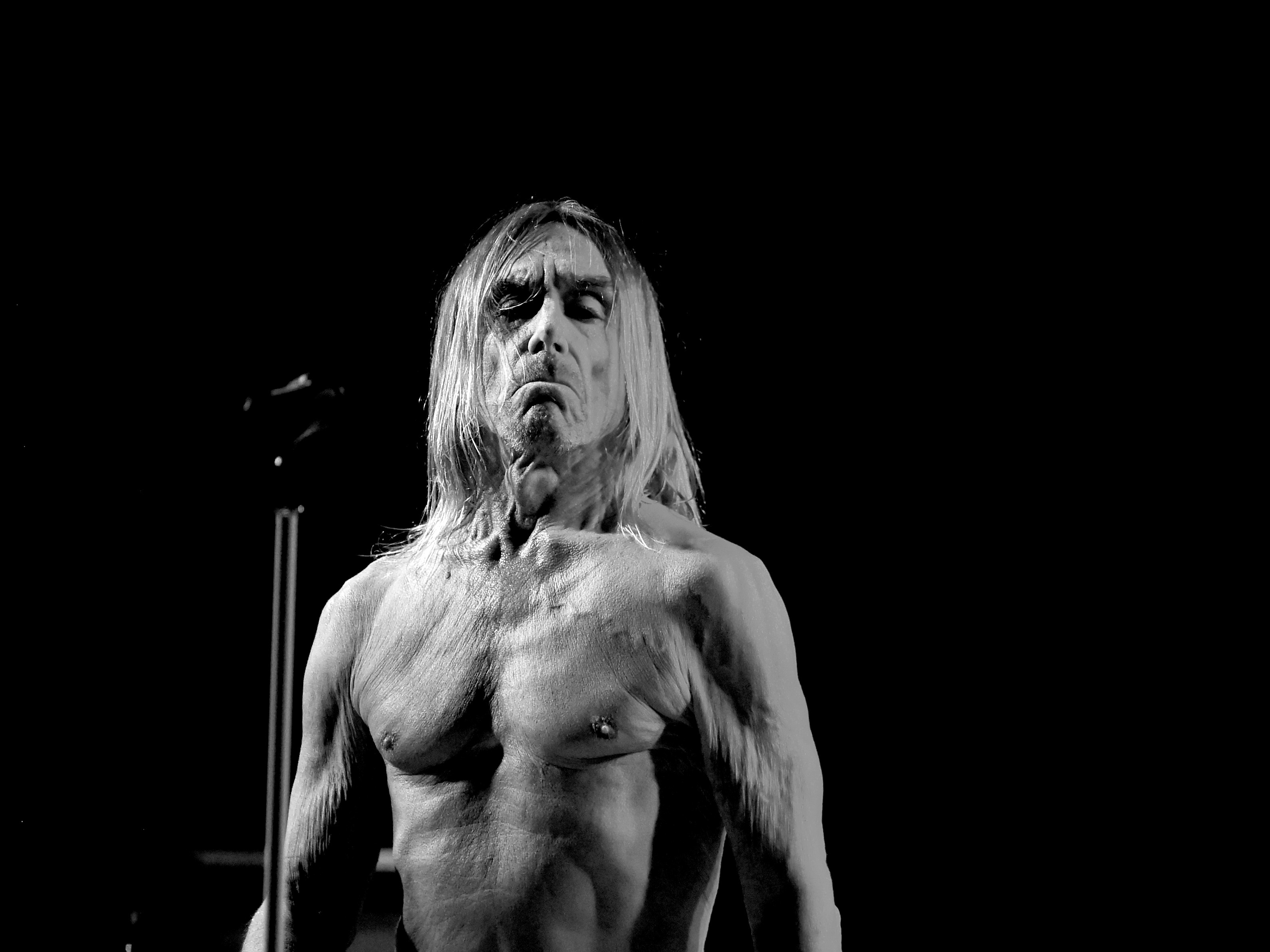 Iggy Pop on stage at the Teragram Ballroom in Los Angeles, the first stop on his Post Pop Depression tour.