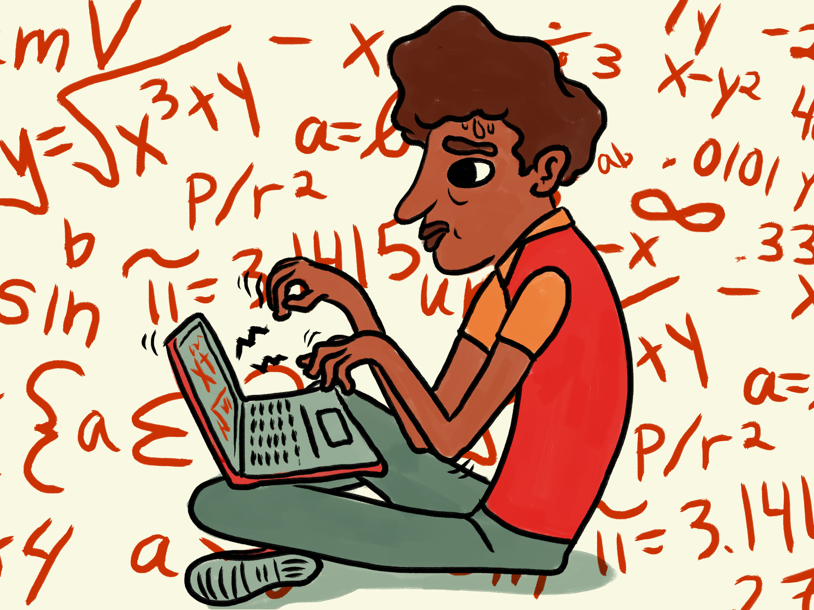 Student looking confused while taking math course online