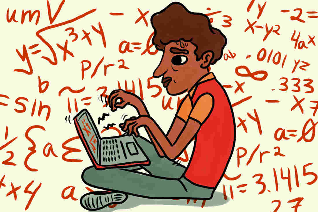 Student looking confused while taking math course online