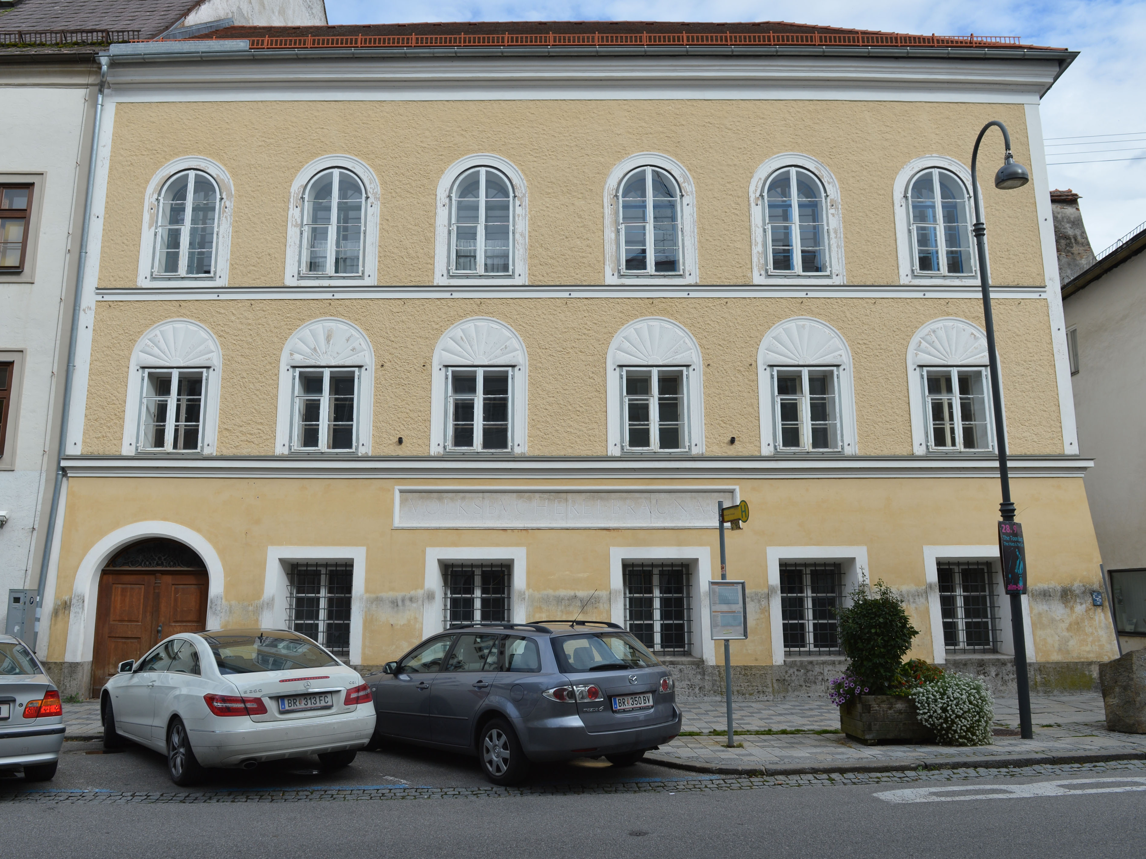 An exterior view of Adolf Hitler's birth house in Braunau am Inn, Austria.