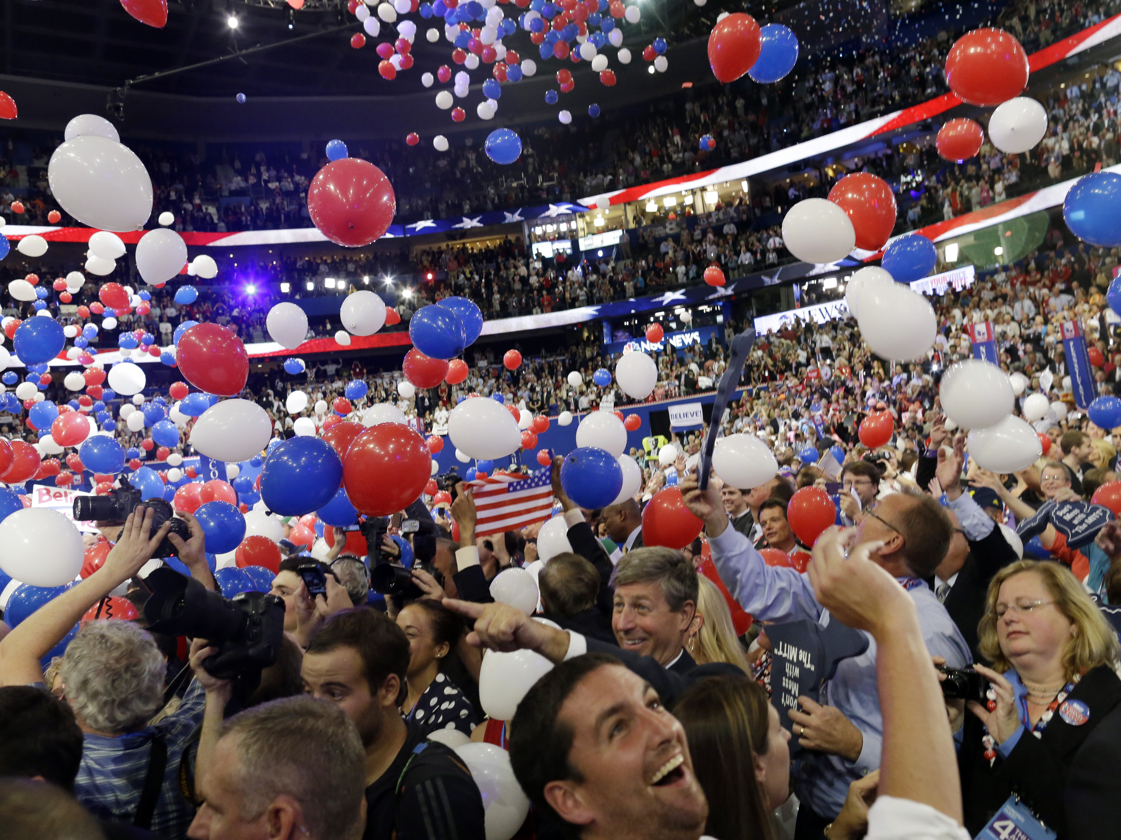 Balloons fall at the 2012 Republican National Convention in Tampa, Fla. This year's convention in Cleveland is likely to be far more complicated.
