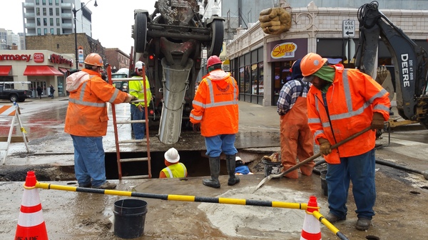 Chicago's North Broadway Street has been undergoing water main upgrades in the past few weeks, with more work scheduled this year. The upgrades are part of the city's 10-year plan to replace 900 miles of water pipes.