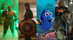 Left to right: Melissa McCarthy in Ghostbusters, Chris Evans in Captain America: Civil War, Ellen DeGeneres in Finding Dory, Will Smith and Jai Courtney in Suicide Squad.