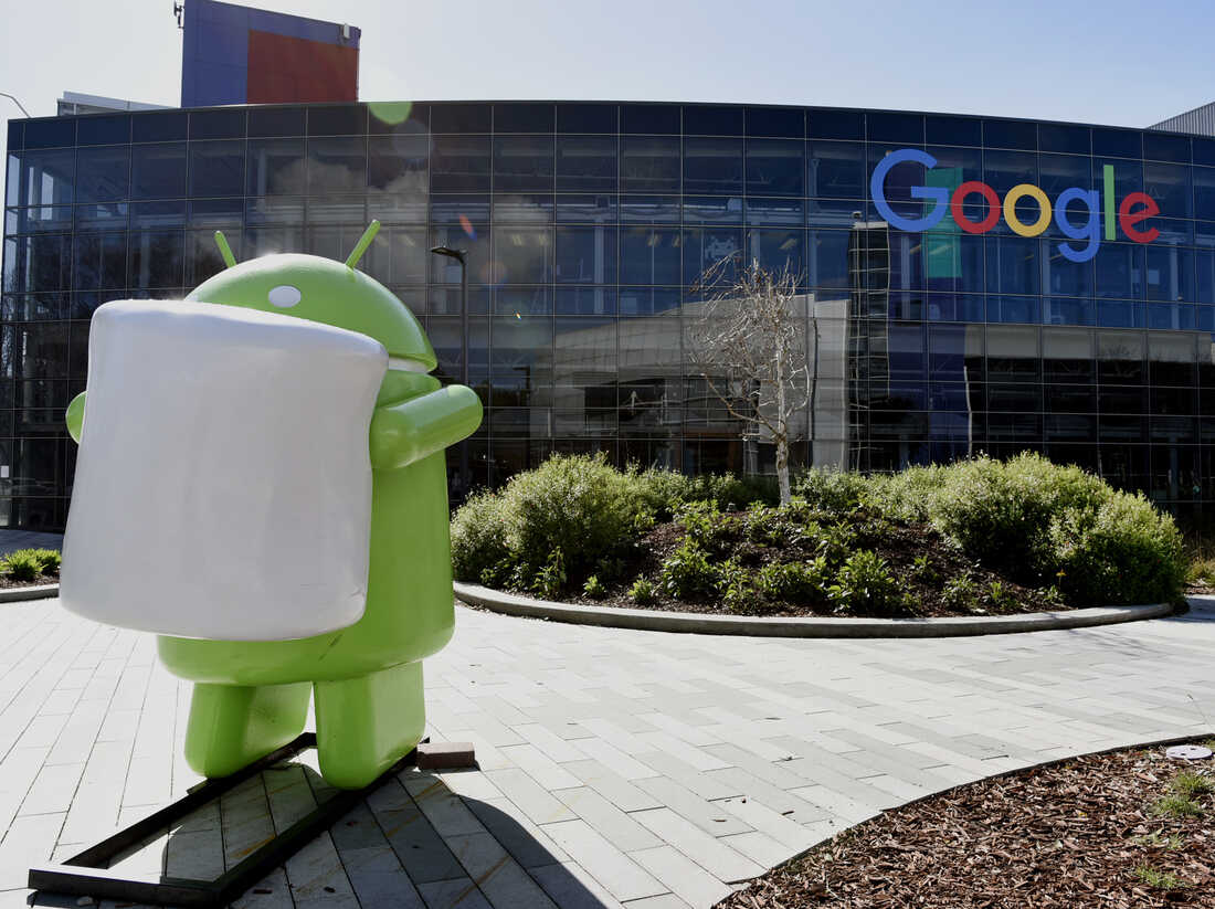 The sculpture of the Android mascot sits at the Google headquarters in Mountain View, Calif. The Android security chief says it's time for both sides of the encryption debate to provide real information, not just anecdotes.