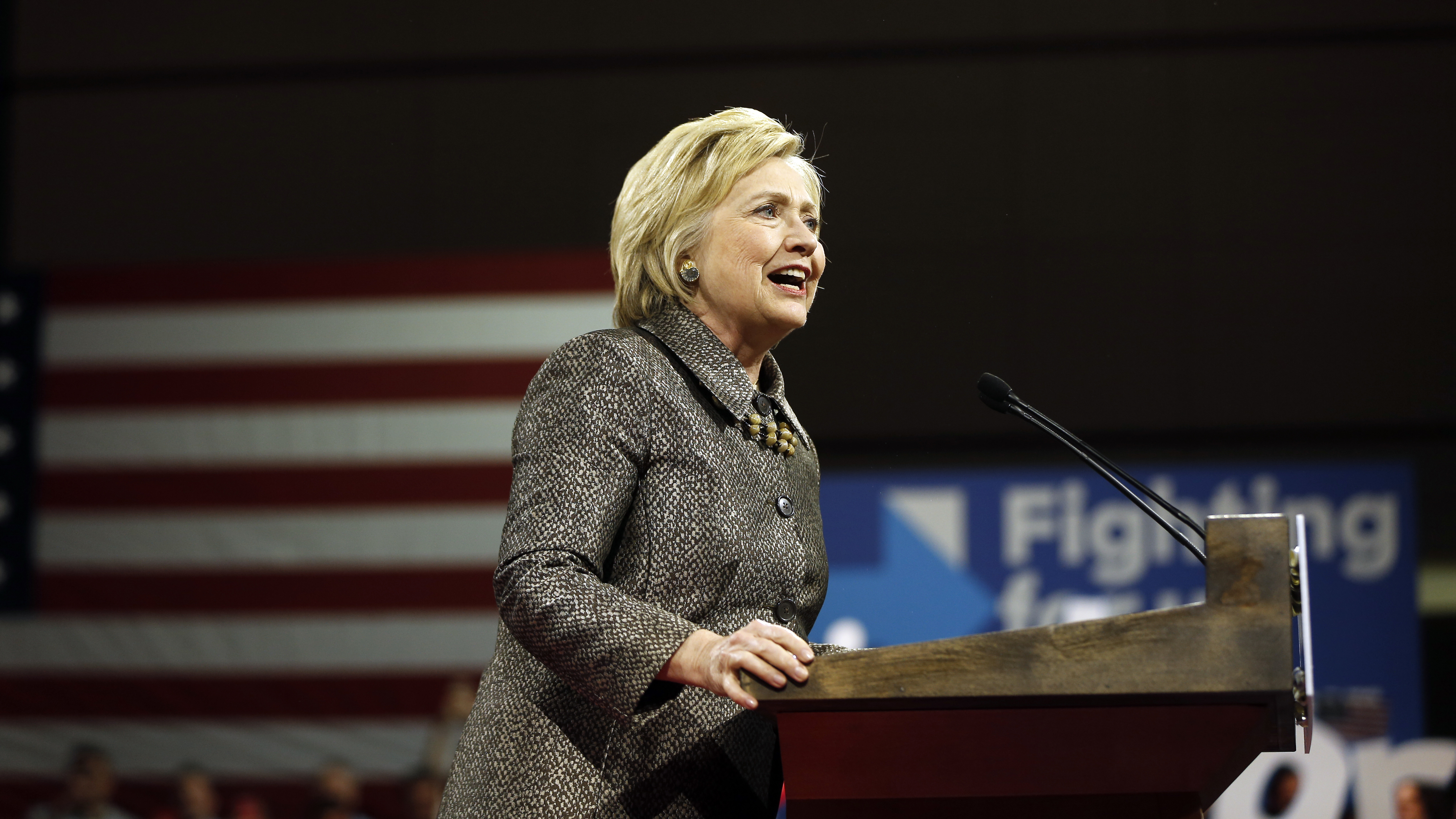 Democratic presidential candidate Hillary Clinton speaks at her primary election night rally in Philadelphia.