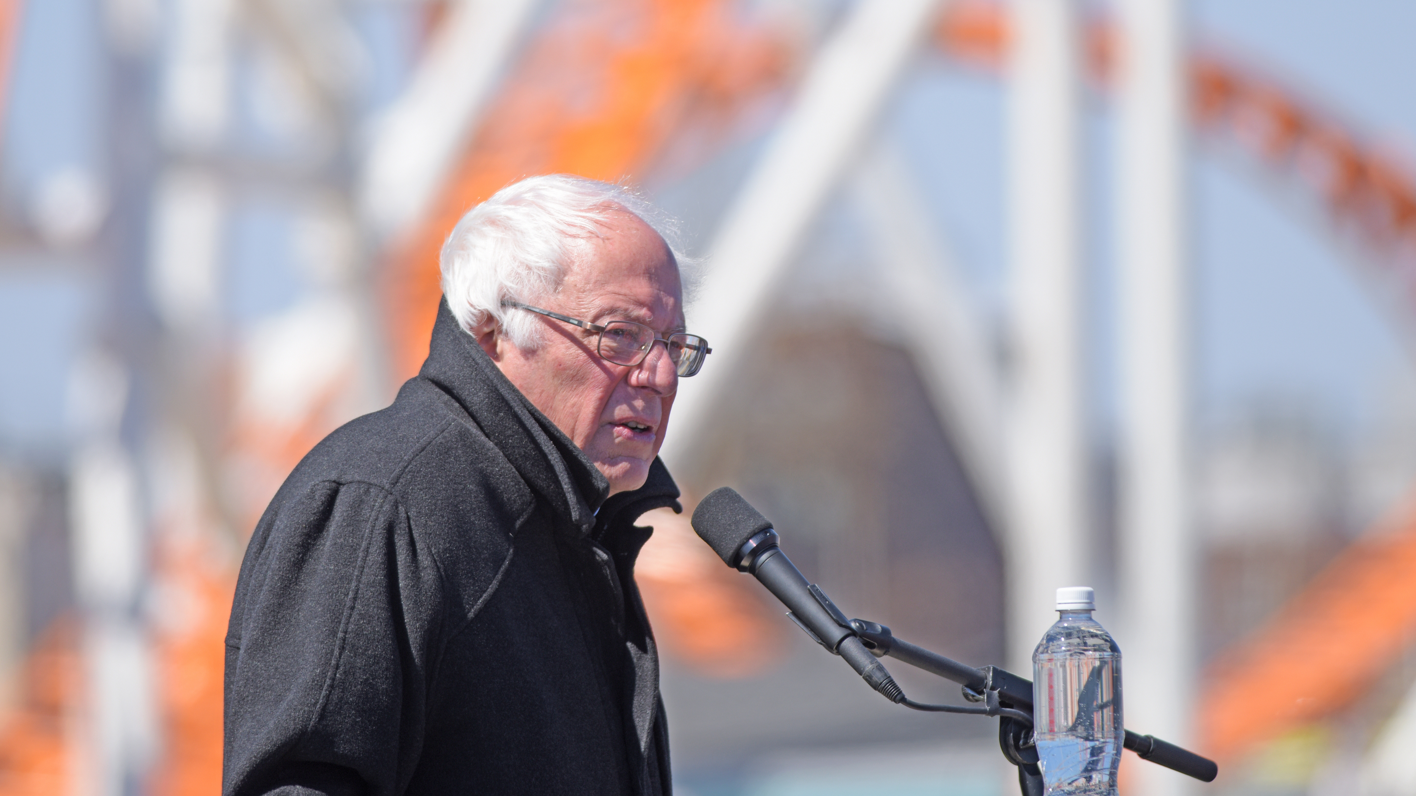 Bernie Sanders addresses supporters on Coney Island Boardwalk ahead of the April 19 New York primary.