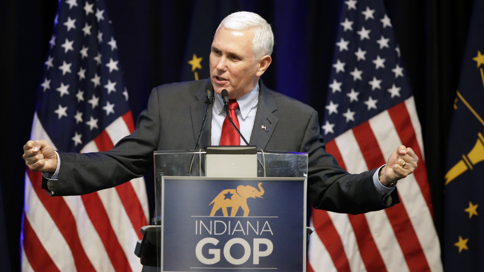 Indiana Gov. Mike Pence speaks during the Indiana Republican Party Spring Dinner last week in Indianapolis. (Darron Cummings/AP)