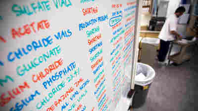 A white board showed the drugs in short supply at the University of Utah Hospital in Salt Lake City in 2011.