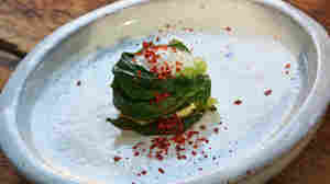 Quail in dandelion's nest — one of Pascal Baudar's wild-crafted culinary creations. "So many wild plants, so little time," says Baudar. He leads foraging expeditions in the forests of Los Angeles and works with chefs to create meals based on wild foods.