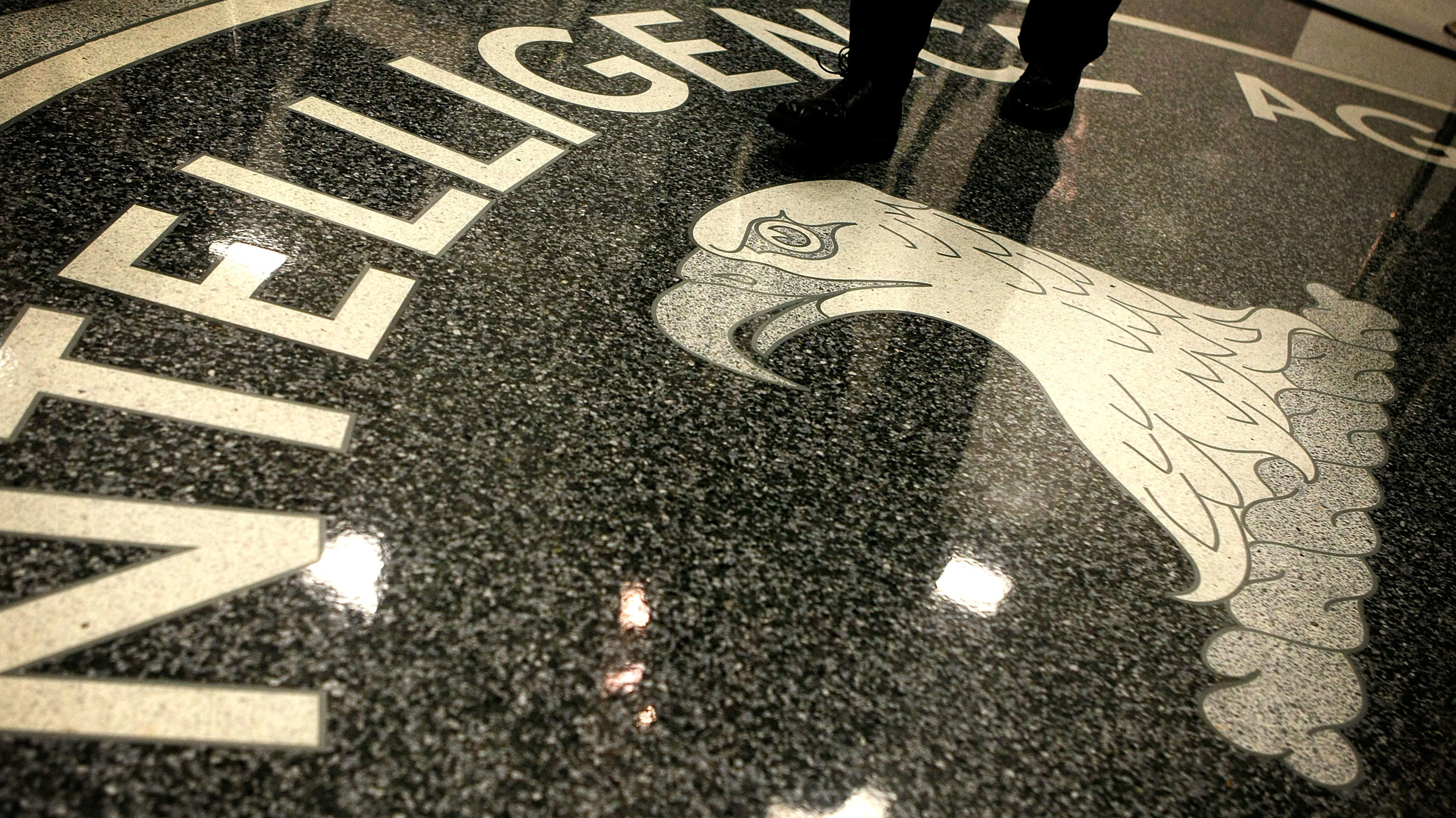 The seal of the Central Intelligence Agency at the lobby of the Original Headquarters Building at the CIA headquarters in McLean, Va.