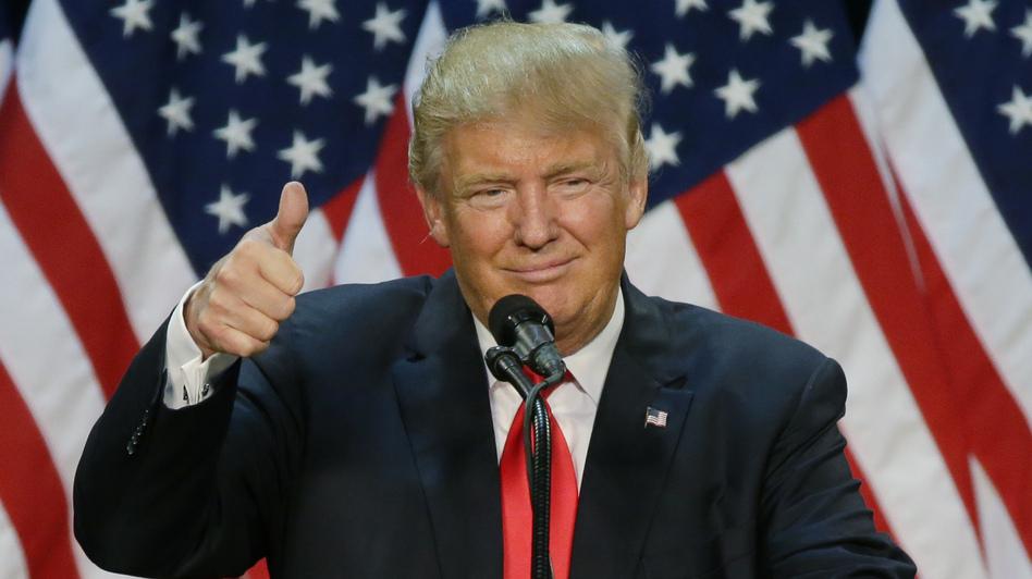 Likely Republican presidential nominee Donald Trump speaks during a rally in Eugene, Ore. (Ted S. Warren/AP)