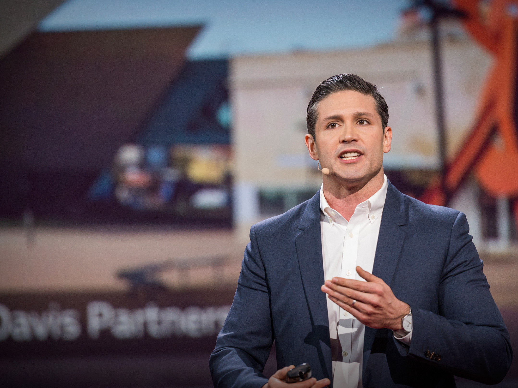 Architect Mark Kushner on stage at TED in 2014.